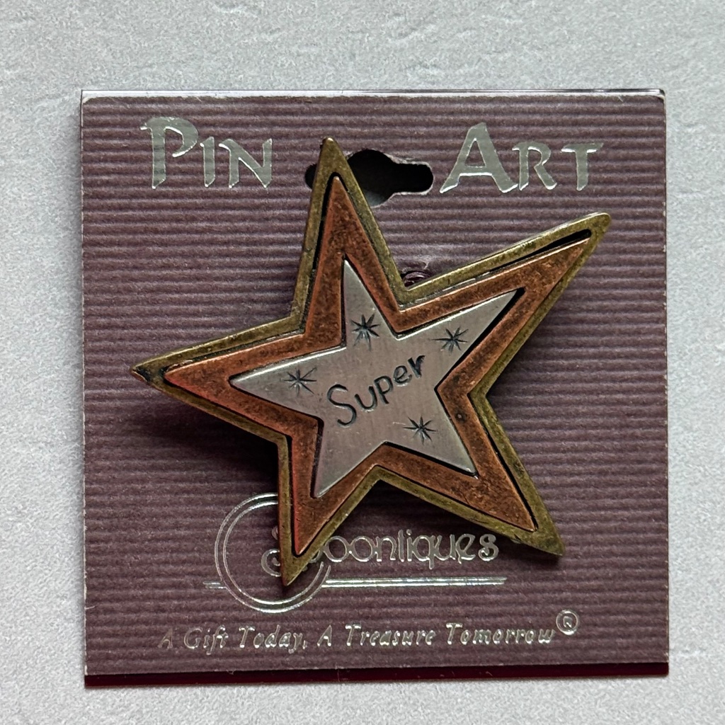 Spoontiques Pin Art Brooch Super Star Metal Silver Copper Gold Usa